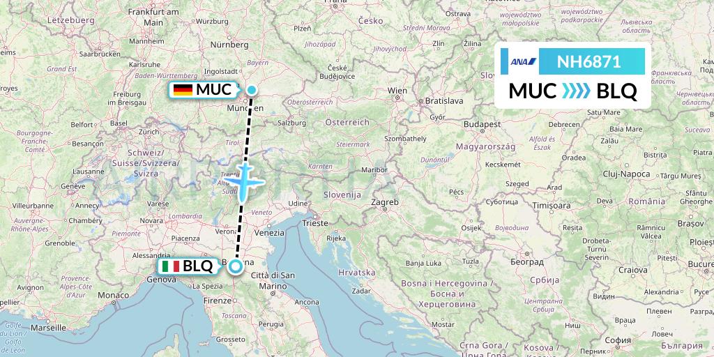 NH6871 All Nippon Airways Flight Map: Munich to Bologna
