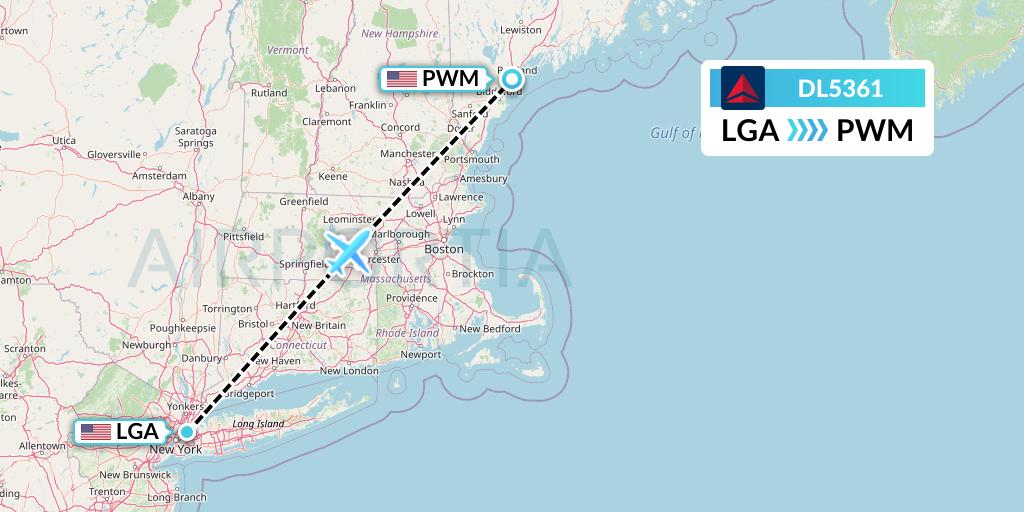 DL5361 Delta Air Lines Flight Map: New York to Portland