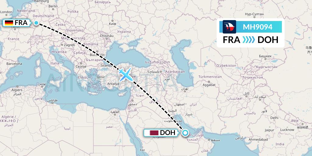 MH9094 Malaysia Airlines Flight Map: Frankfurt to Doha