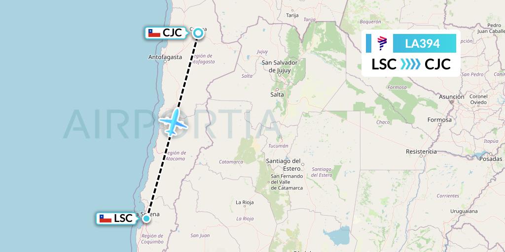 LA394 LAN Airlines Flight Map: La Serena to Calama
