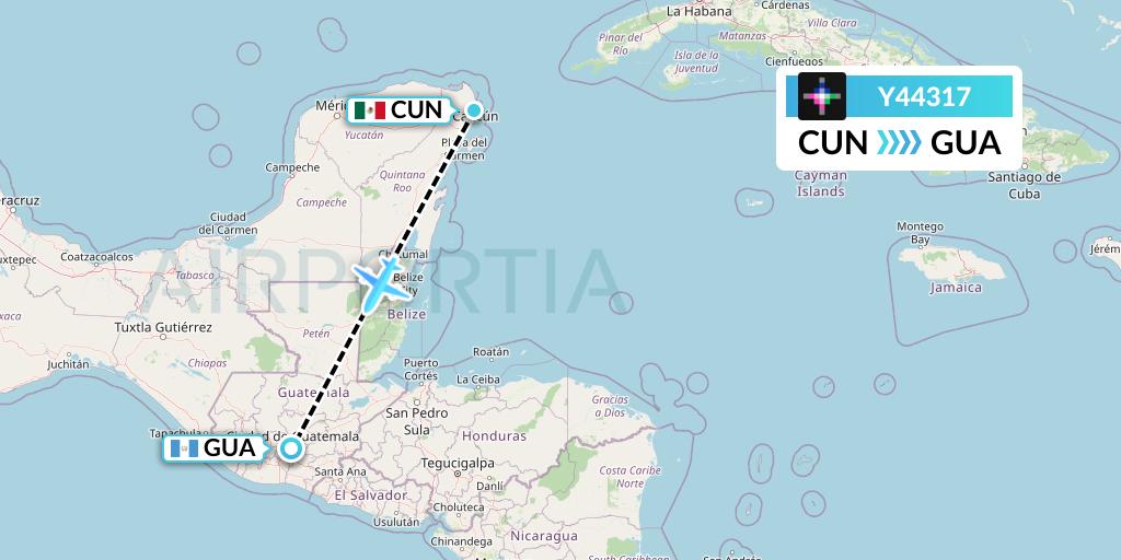 Y44317 Volaris Flight Map: Cancun to Guatemala City