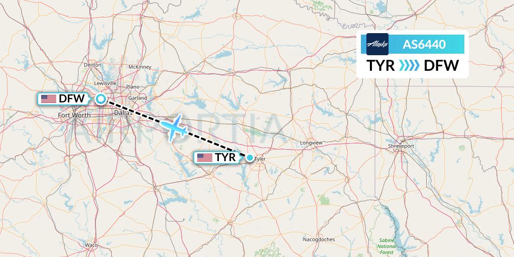 AS6440 Alaska Airlines Flight Map: Tyler to Dallas