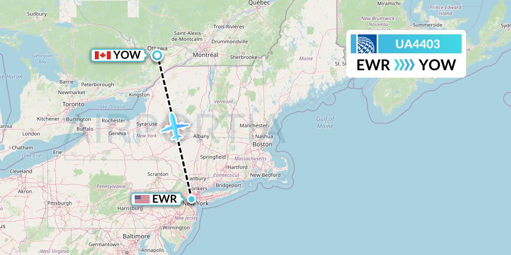 UA4403 United Airlines Flight Map: New York to Ottawa