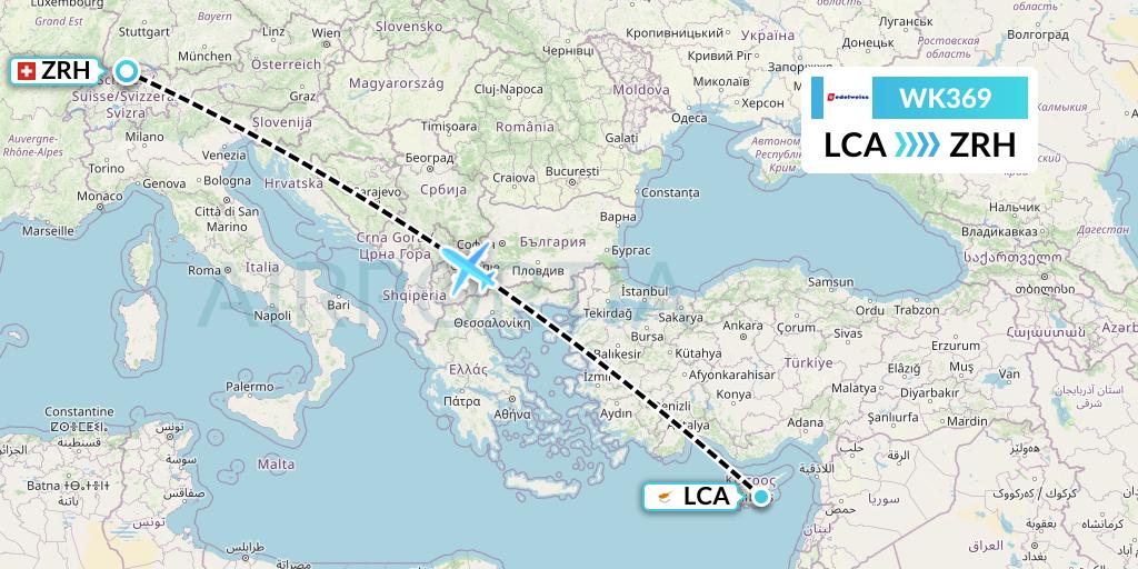 WK369 Edelweiss Air Flight Map: Larnaca to Zurich