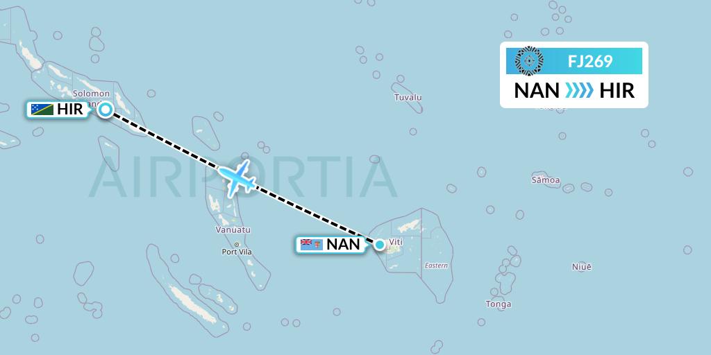FJ269 Fiji Airways Flight Map: Nadi to Honiara