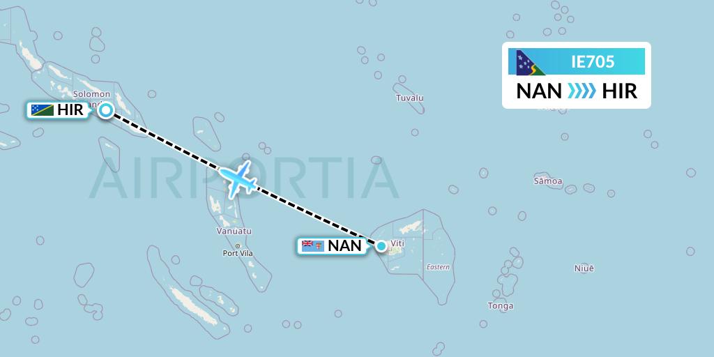 IE705 Solomon Airlines Flight Map: Nadi to Honiara