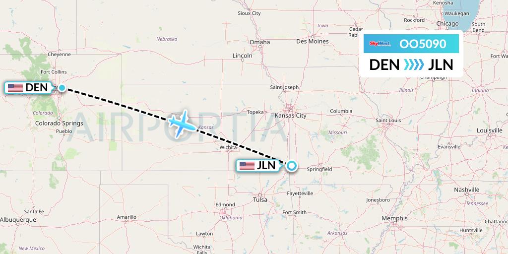 OO5090 SkyWest Airlines Flight Map: Denver to Joplin