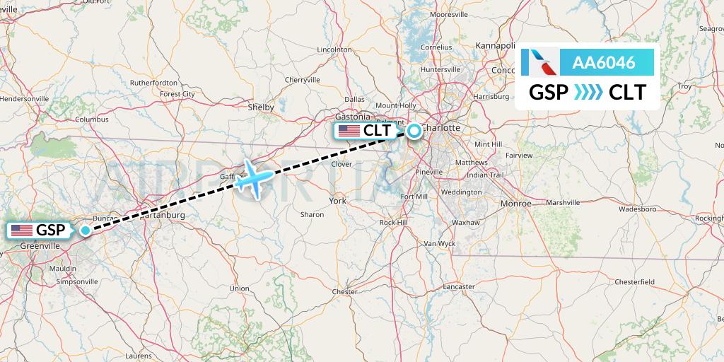 AA6046 American Airlines Flight Map: Greenville-Spartanburg to Charlotte