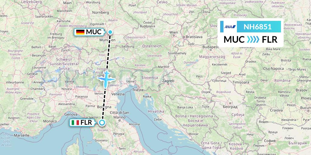 NH6851 All Nippon Airways Flight Map: Munich to Florence