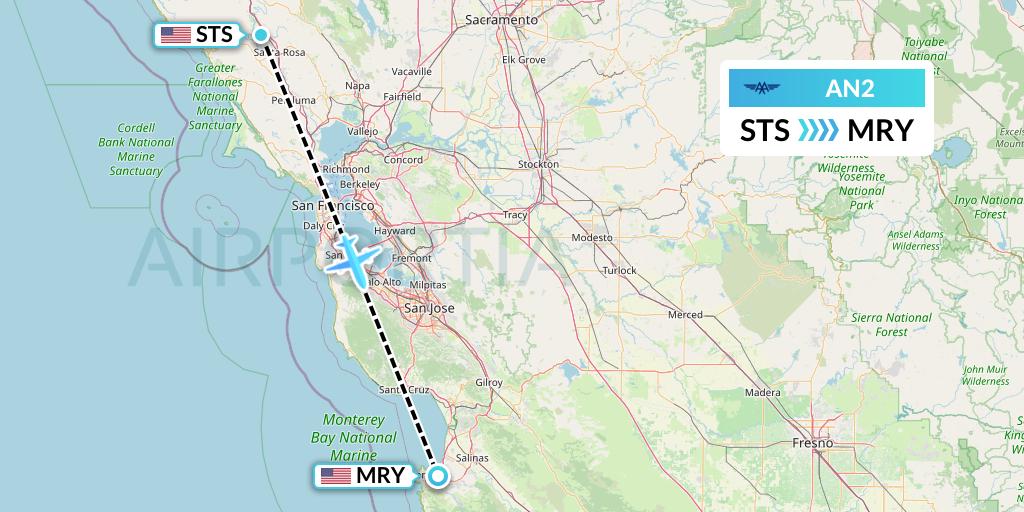AN2 Advanced Air Flight Map: Santa Rosa to Monterey