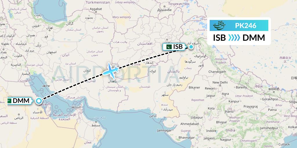 PK246 Pakistan International Airlines Flight Map: Islamabad to Dammam