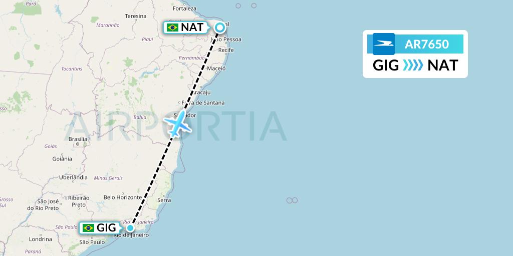 AR7650 Aerolineas Argentinas Flight Map: Rio de Janeiro to Natal
