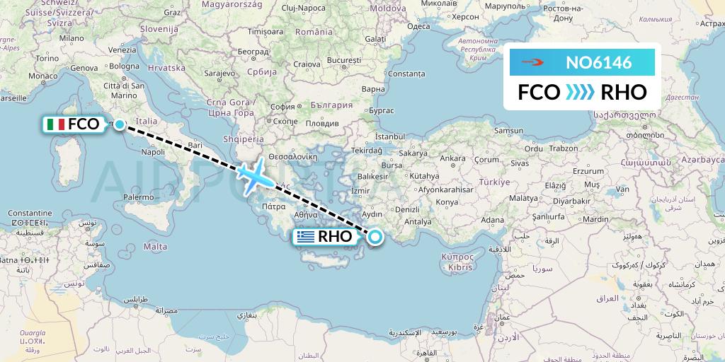 NO6146 Neos Flight Map: Rome to Rhodes