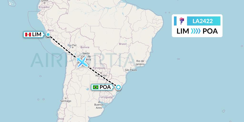 LA2422 LAN Airlines Flight Map: Lima to Porto Alegre