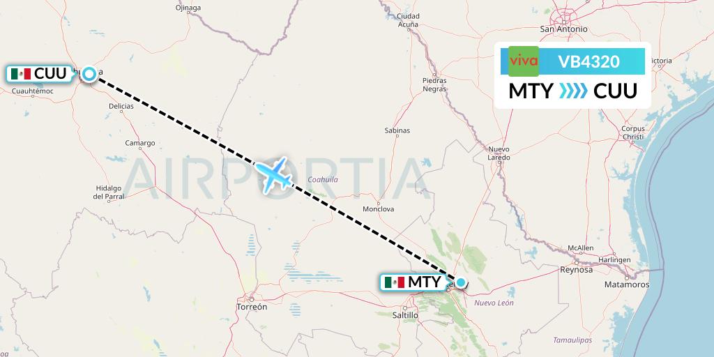 VB4320 VivaAerobus Flight Map: Monterrey to Chihuahua