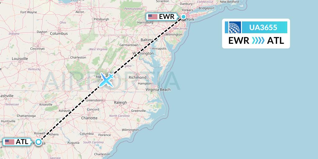 UA3655 United Airlines Flight Map: New York to Atlanta