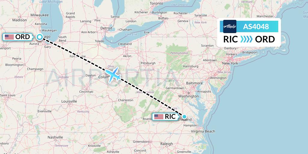 AS4048 Alaska Airlines Flight Map: Richmond to Chicago