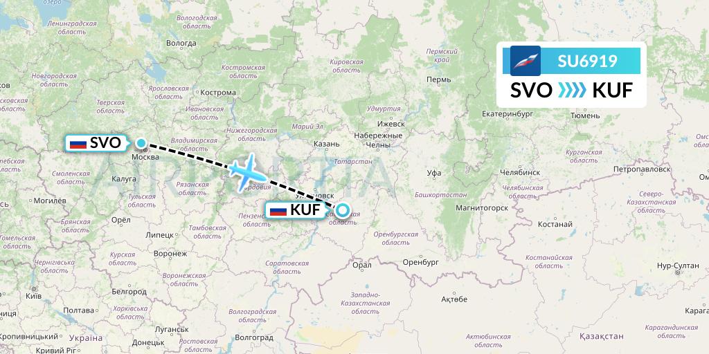 SU6919 Aeroflot Flight Map: Moscow to Samara