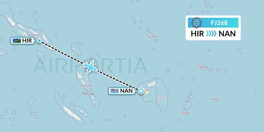 FJ268 Fiji Airways Flight Map: Honiara to Nadi