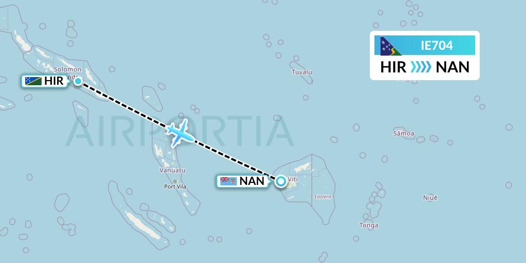IE704 Solomon Airlines Flight Map: Honiara to Nadi