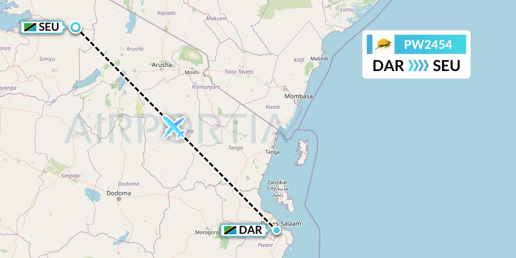 PW2454 Precision Air Flight Map: Dar-es-Salaam to Seronera