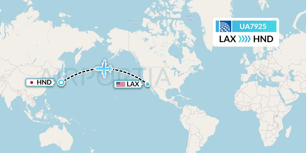 UA7925 United Airlines Flight Map: Los Angeles to Tokyo