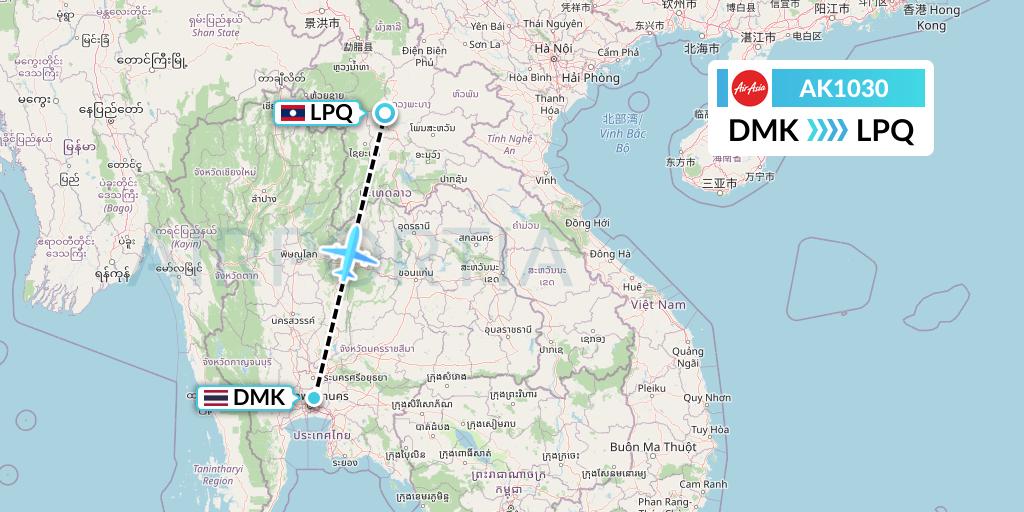 AK1030 AirAsia Flight Map: Bangkok to Luang Prabang