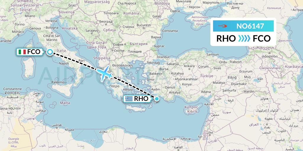 NO6147 Neos Flight Map: Rhodes to Rome