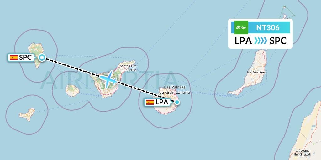 NT306 Binter Canarias Flight Map: Las Palmas to La Palma