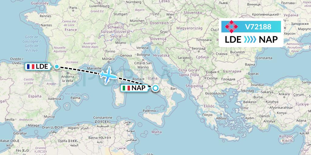 V72188 Volotea Flight Map: Tarbes to Naples