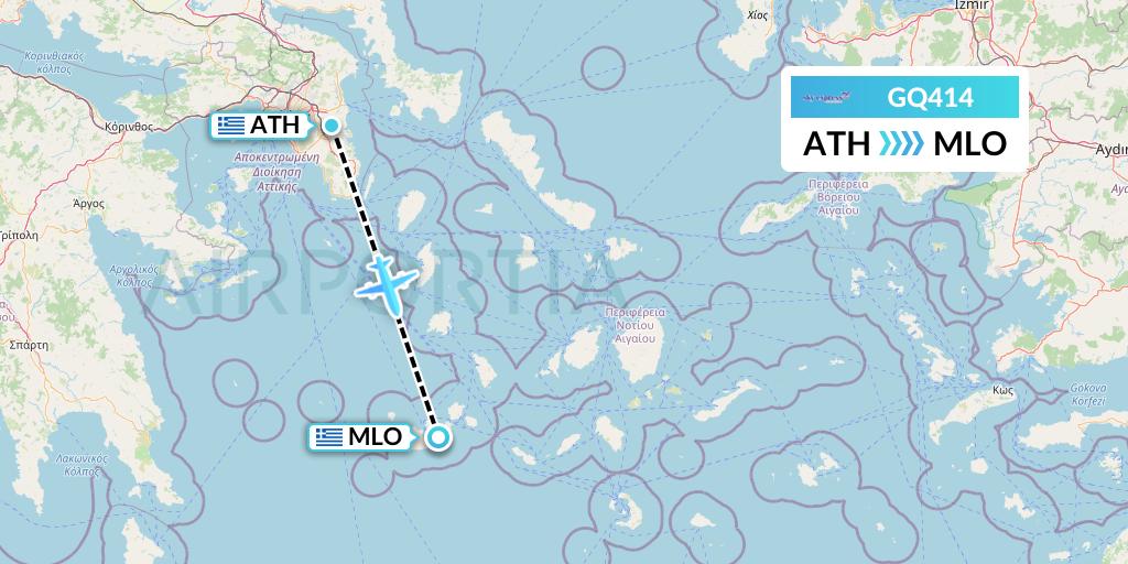 GQ414 Sky Express (Greece) Flight Map: Athens to Milos