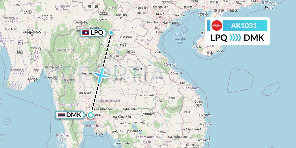 AK1031 AirAsia Flight Map: Luang Prabang to Bangkok