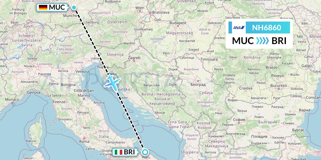 NH6860 All Nippon Airways Flight Map: Munich to Bari