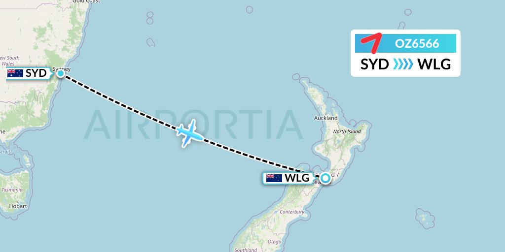OZ6566 Asiana Airlines Flight Map: Sydney to Wellington