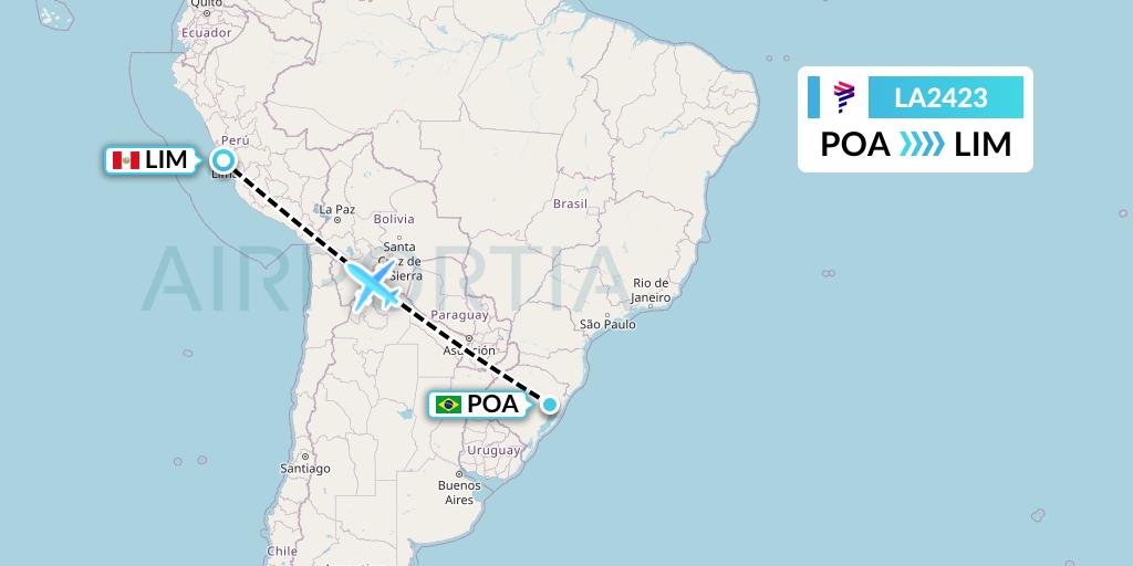 LA2423 LAN Airlines Flight Map: Porto Alegre to Lima