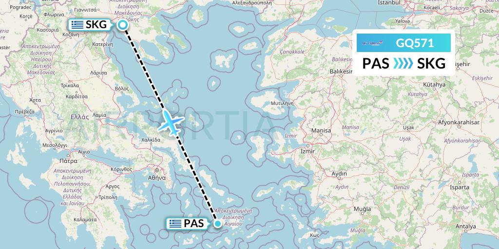 GQ571 Sky Express (Greece) Flight Map: Paros to Thessaloniki