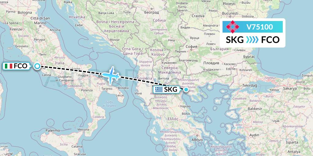V75100 Volotea Flight Map: Thessaloniki to Rome