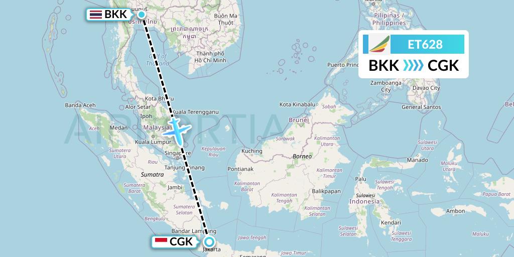 ET628 Ethiopian Airlines Flight Map: Bangkok to Jakarta
