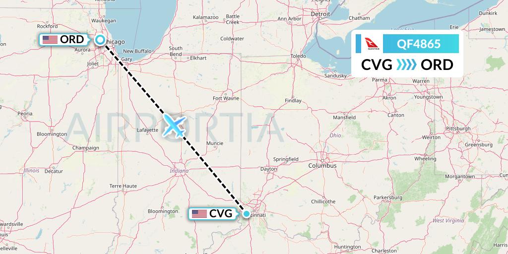 QF4865 Qantas Flight Map: Cincinnati to Chicago