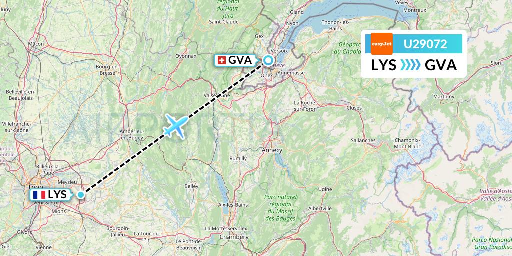 U29072 EasyJet Flight Map: Lyon to Geneva