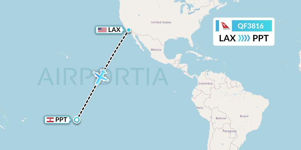 QF3816 Qantas Flight Map: Los Angeles to Papeete