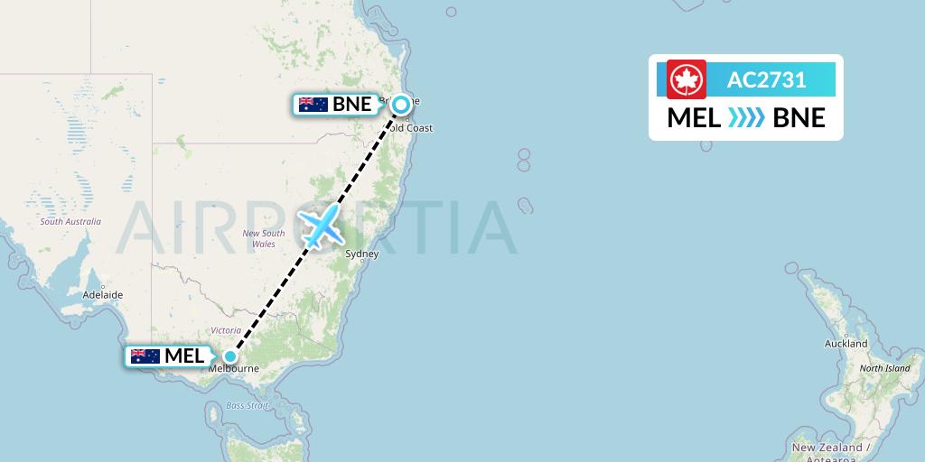 AC2731 Air Canada Flight Map: Melbourne to Brisbane