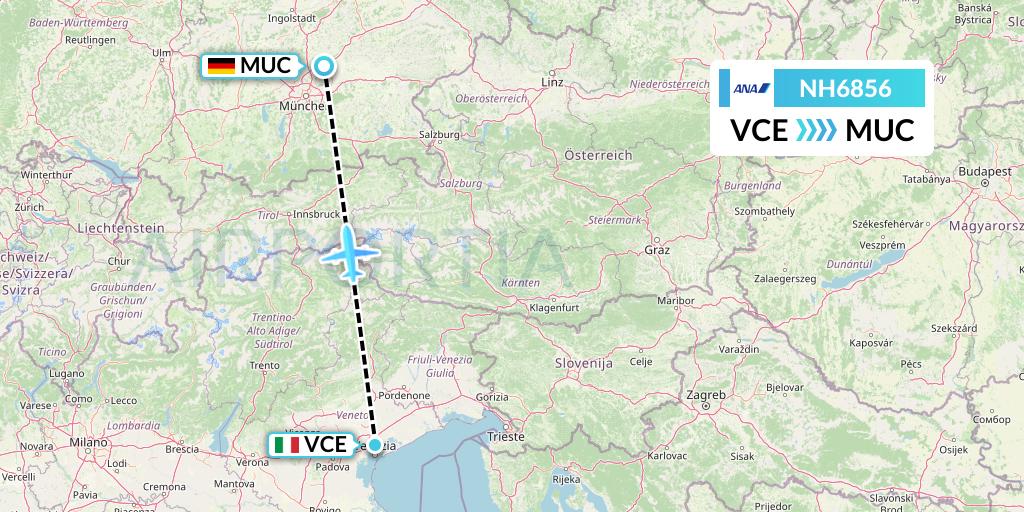NH6856 All Nippon Airways Flight Map: Venice to Munich