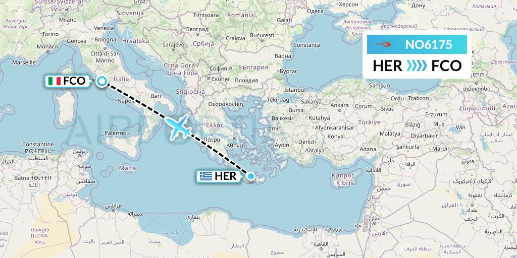 NO6175 Neos Flight Map: Heraklion to Rome