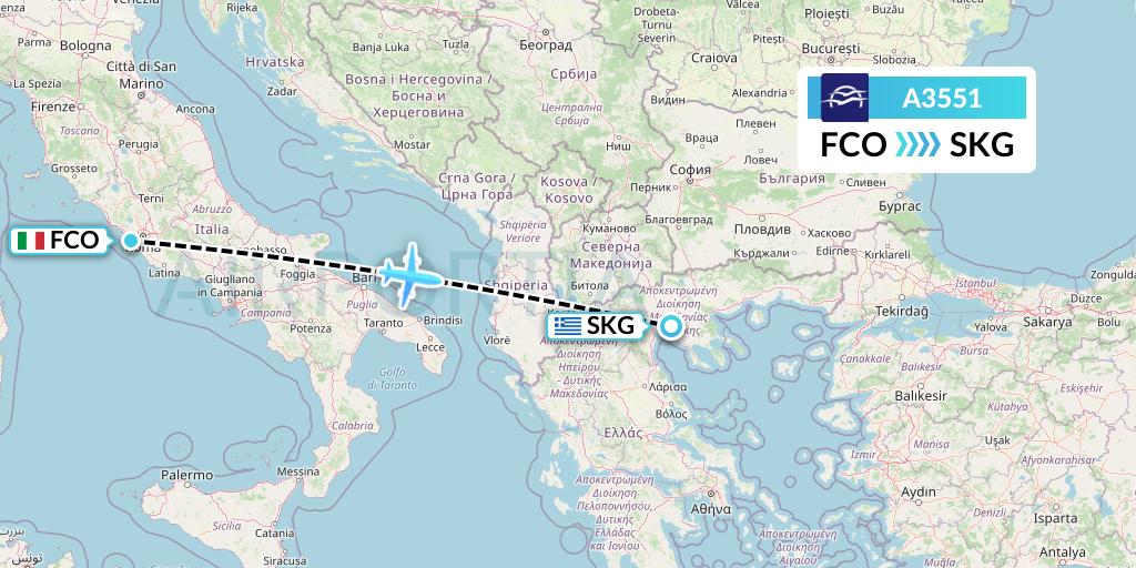 A3551 Aegean Airlines Flight Map: Rome to Thessaloniki