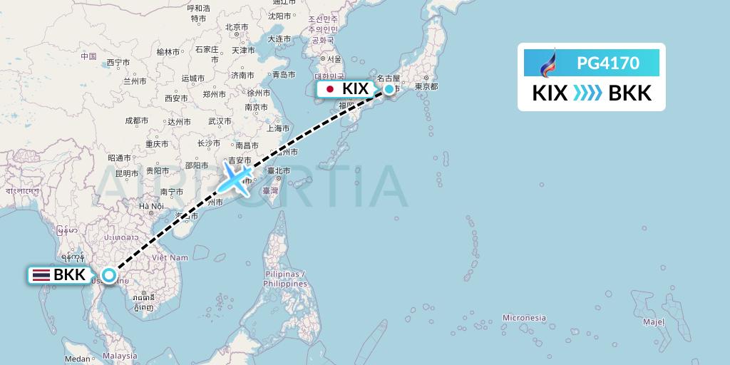 PG4170 Bangkok Airways Flight Map: Osaka to Bangkok