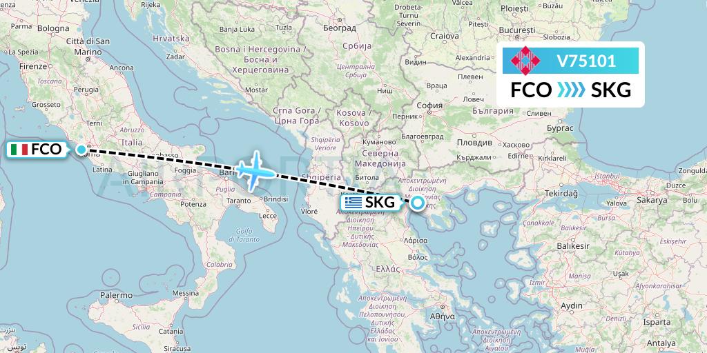 V75101 Volotea Flight Map: Rome to Thessaloniki