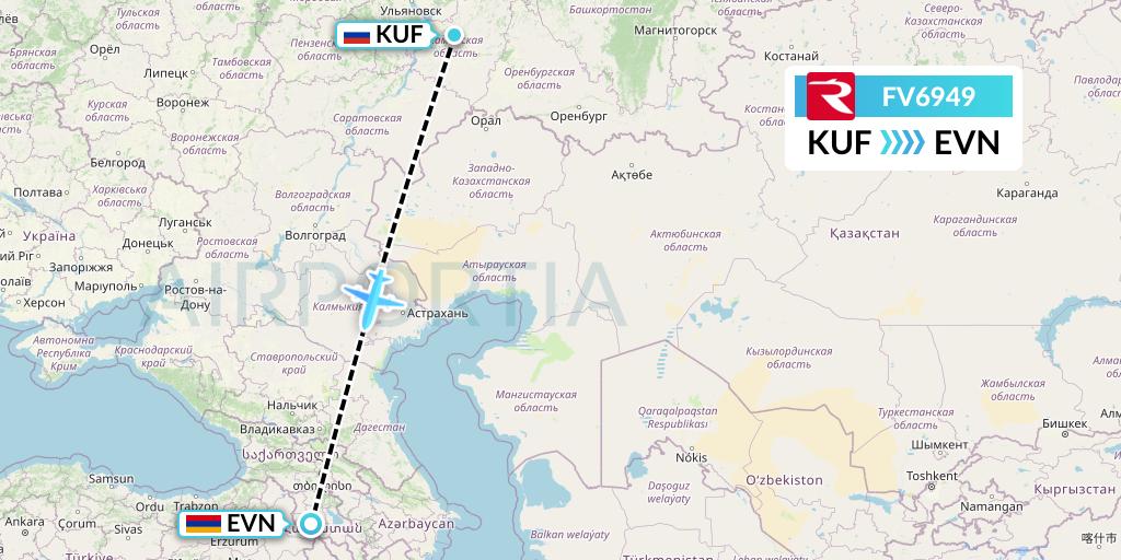 FV6949 Rossiya Flight Map: Samara to Yerevan