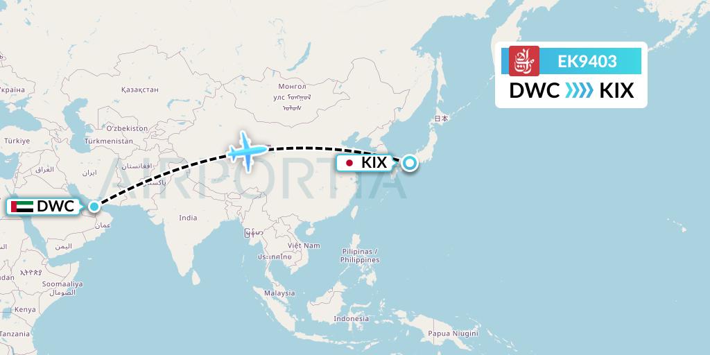 EK9403 Emirates Flight Map: Dubai to Osaka