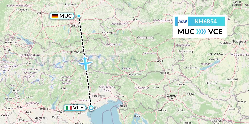 NH6854 All Nippon Airways Flight Map: Munich to Venice